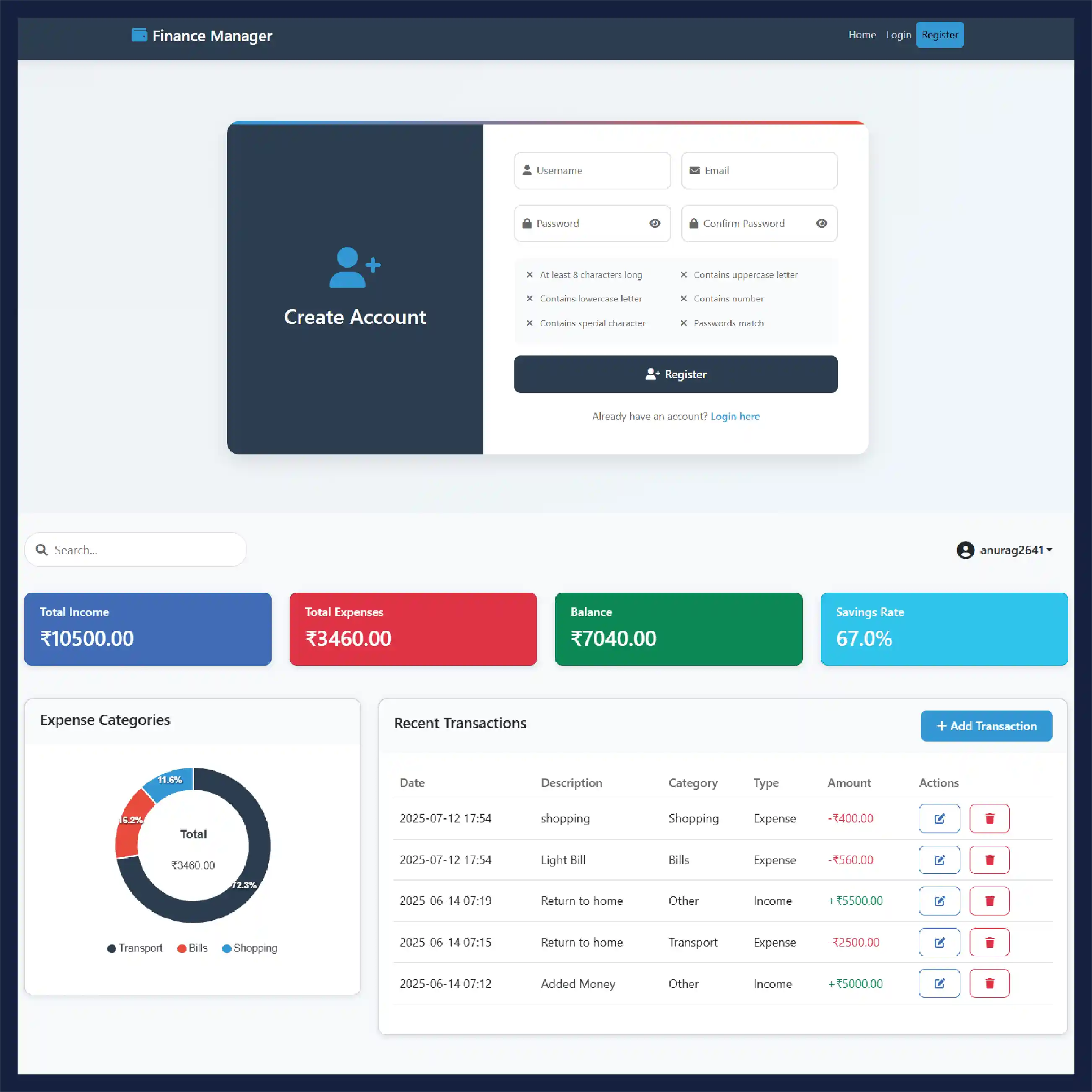 Personal finance manager